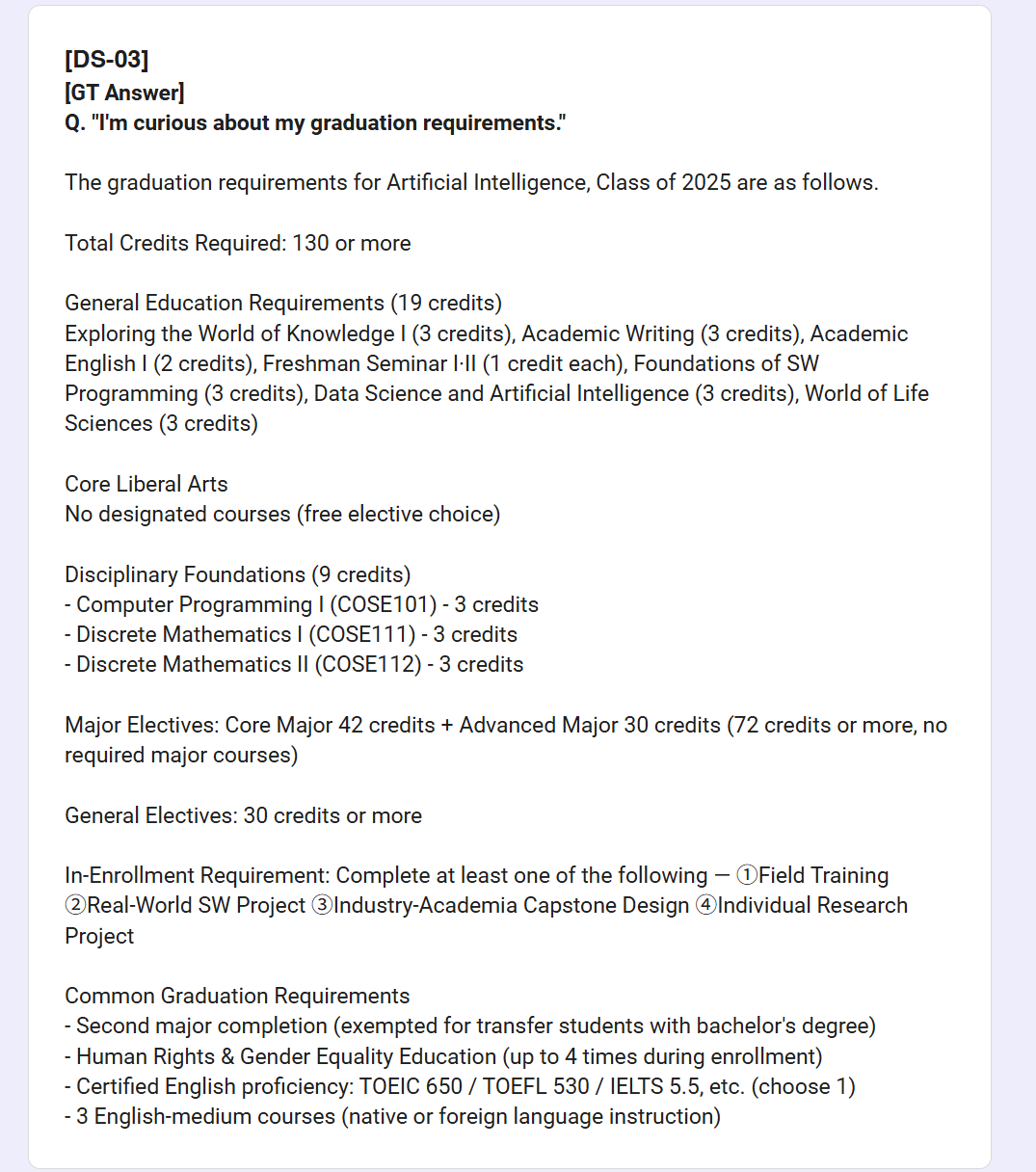 Reference context and ground-truth answer shown before an evaluation item.